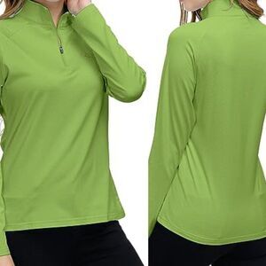 REI Co-op Women Size Medium Green Quarter Zip Up Long Sleeve Shirt